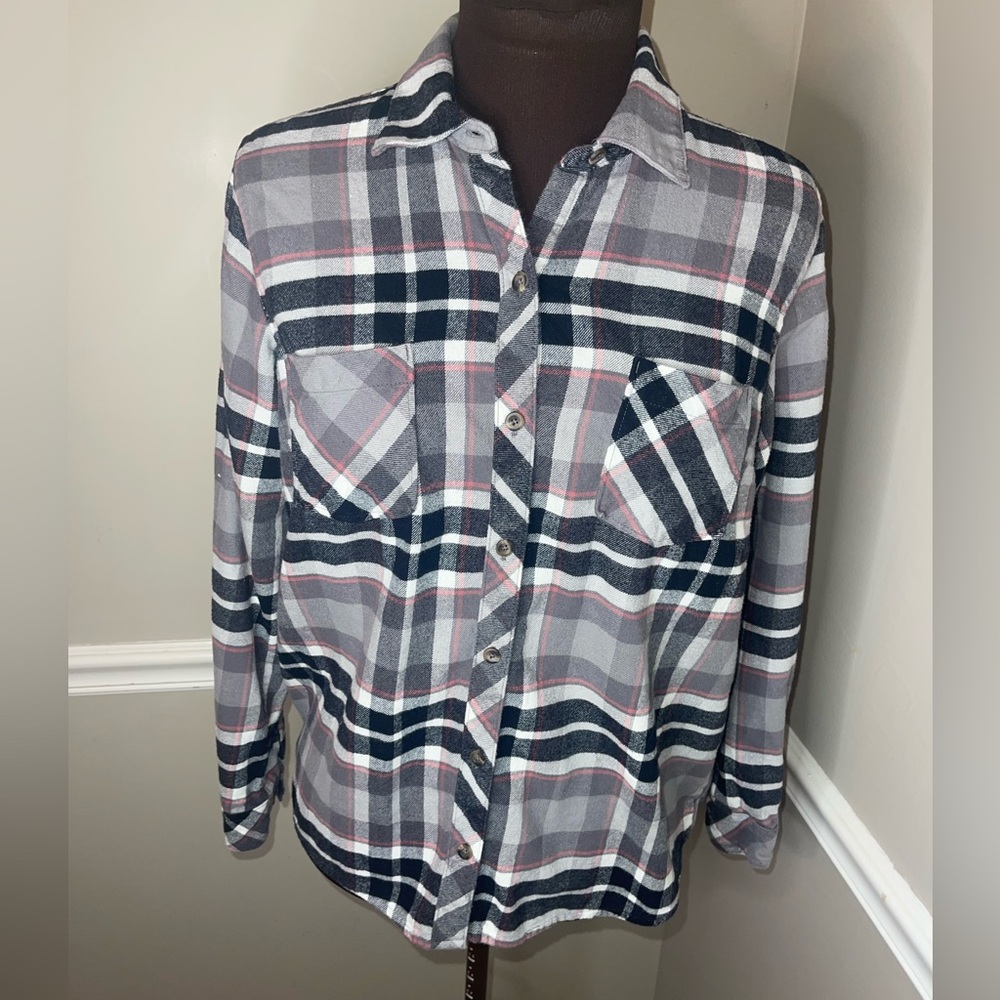 Natural Reflections Flannel Shirt Long Sleeve Button Front Women's Medium Plaid